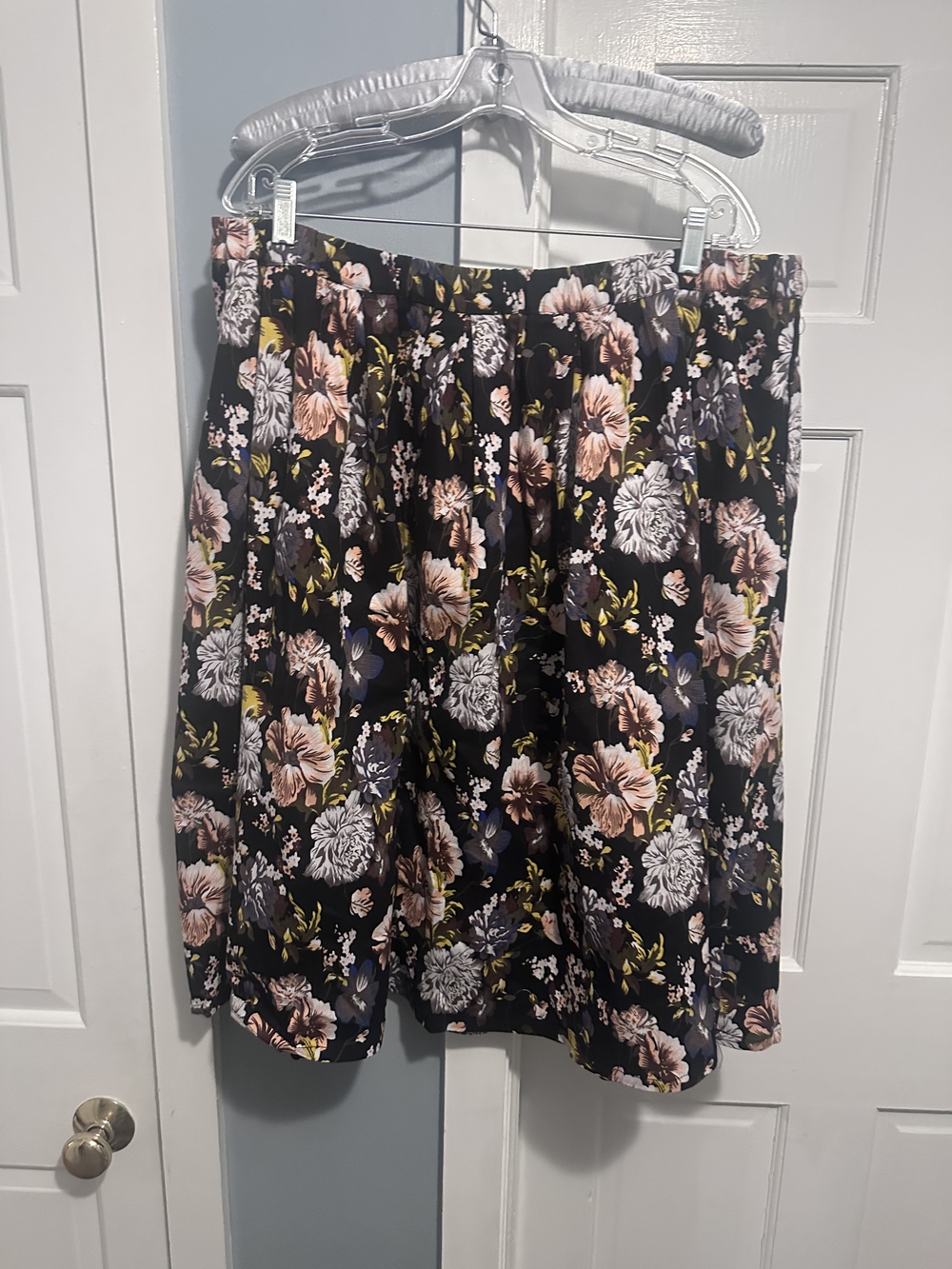 Society Black A-Line Skirt with Pink & Cream Floral Print